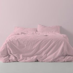Funda nórdica lisa algodón poliéster rosa vista frontal