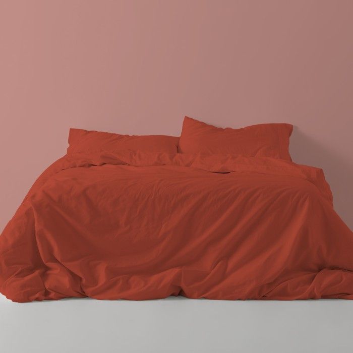 Funda nórdica lisa algodón poliéster tierra vista frontal