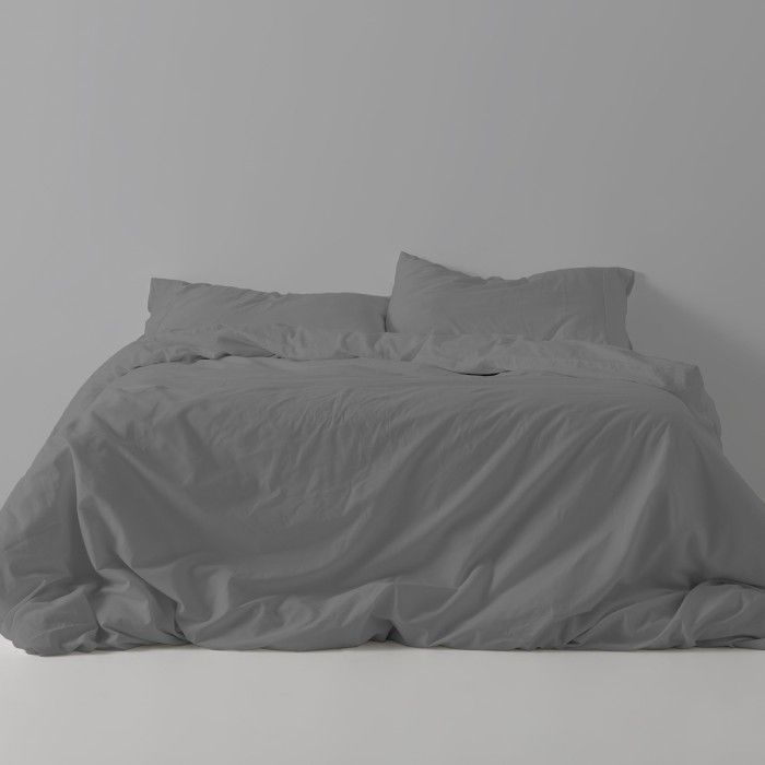 Funda nórdica lisa algodón poliéster titanio vista frontal