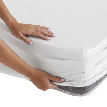 Sábana bajera ajustable de algodón orgánico color blanco - Qutun - Detalle de esquina