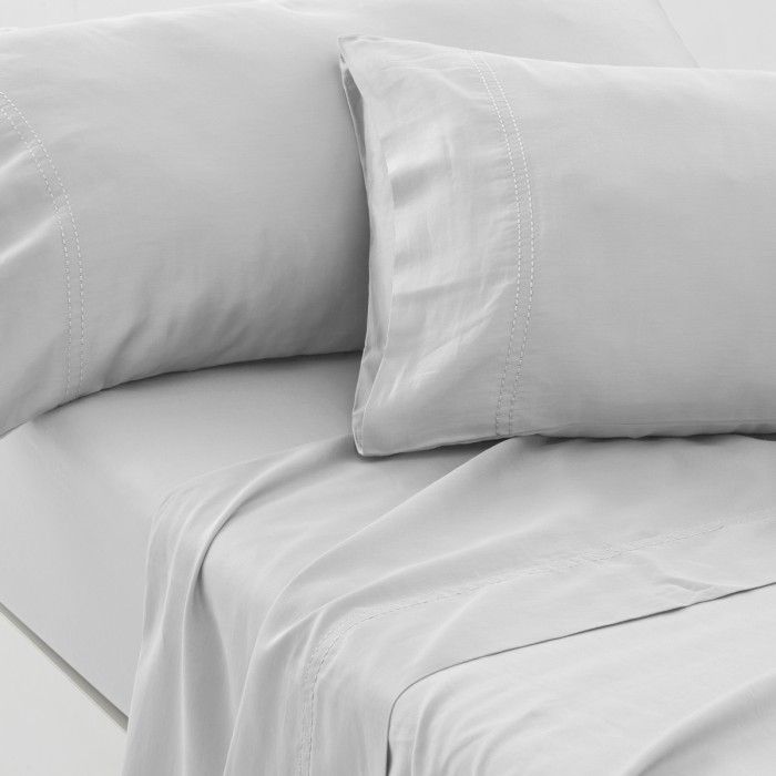 Juego de sábanas de algodón orgánico con doble pespunte color blanco - Qutun - Aproximación