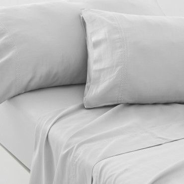 Juego de sábanas de algodón orgánico con doble pespunte color blanco - Qutun - Aproximación
