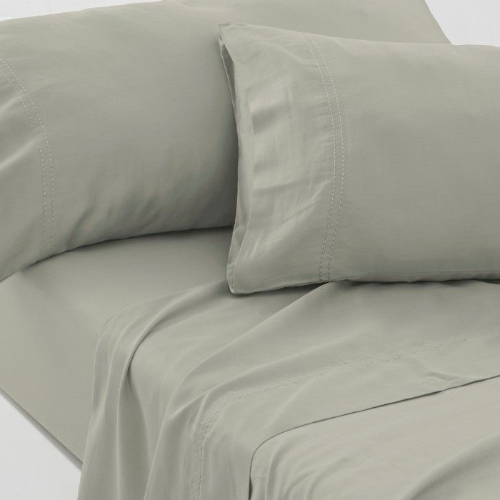 Juego de sábanas de algodón orgánico con doble pespunte color topo - Qutun - Aproximación