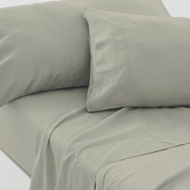 Juego de sábanas de algodón orgánico con doble pespunte color topo - Qutun - Aproximación