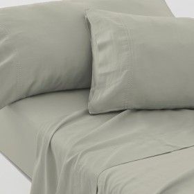 Juego de sábanas de algodón orgánico con doble pespunte color topo - Qutun - Aproximación