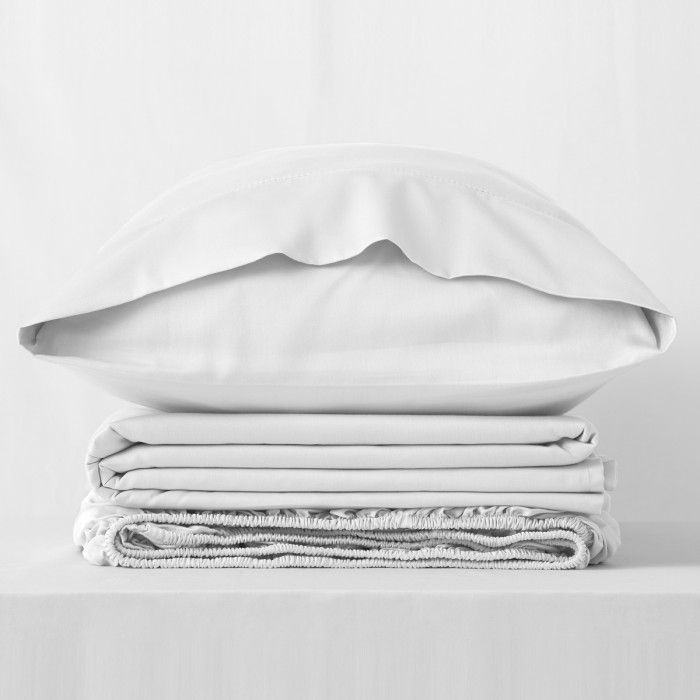 Juego de sábanas algodón orgánico con vainica color blanco - Qutun - Bodegón