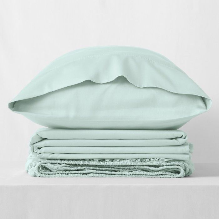 Juego de sábanas algodón orgánico con vainica color hielo - Qutun - Bodegón