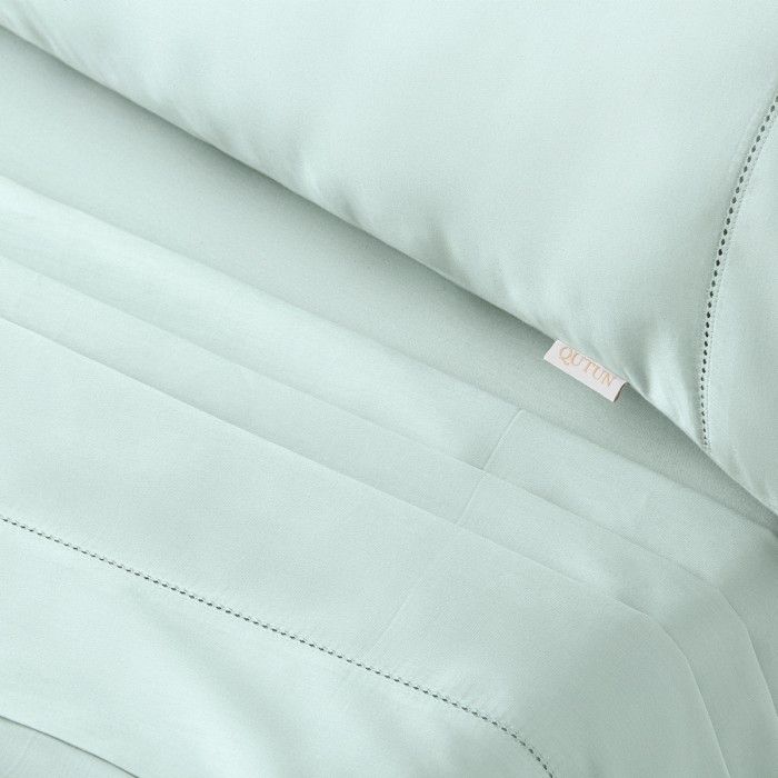 Juego de sábanas algodón orgánico con vainica color hielo - Qutun - Detalle vainica