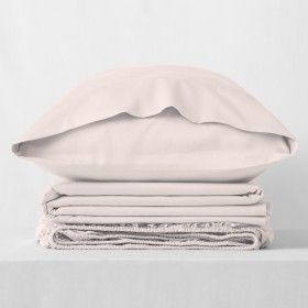 Juego de sábanas algodón orgánico con vainica color rosa - Qutun - Bodegón