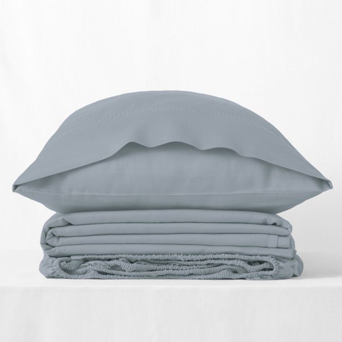 Juego de sábanas de algodón orgánico con doble pespunte color ceniza - Qutun - Bodegón