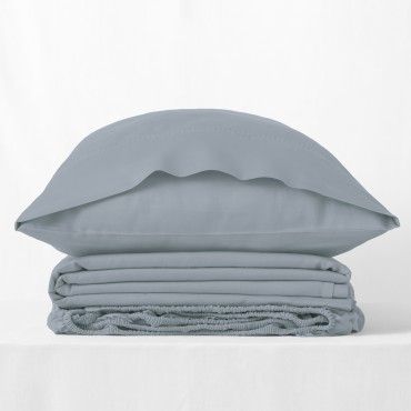 Juego de sábanas de algodón orgánico con doble pespunte color ceniza - Qutun - Bodegón