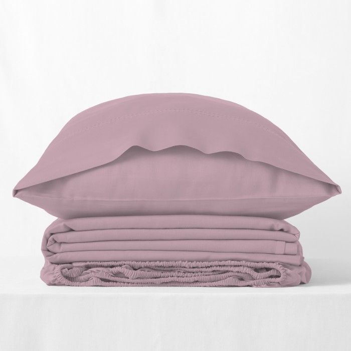 Juego de sábanas de algodón orgánico con doble pespunte color néctar - Qutun - Bodegón