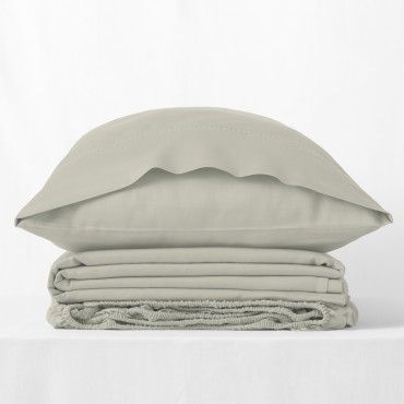 Juego de sábanas de algodón orgánico con doble pespunte color topo - Qutun - Bodegón