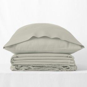 Juego de sábanas de algodón orgánico con doble pespunte color topo - Qutun - Bodegón