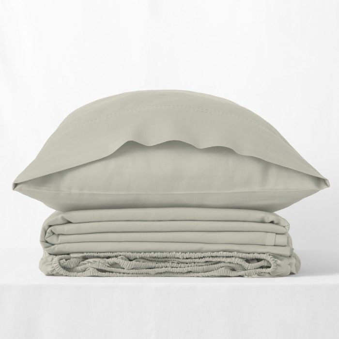 Juego de sábanas de algodón orgánico con doble pespunte color topo - Qutun - Bodegón