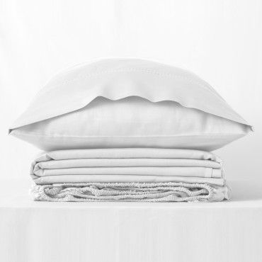 Juego de sábanas de algodón orgánico con doble pespunte color blanco - Qutun - Bodegón