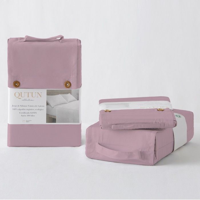 Funda de cojín algodón orgánico con doble pespunte color néctar - Qutun - Presentación en bolsa de tela