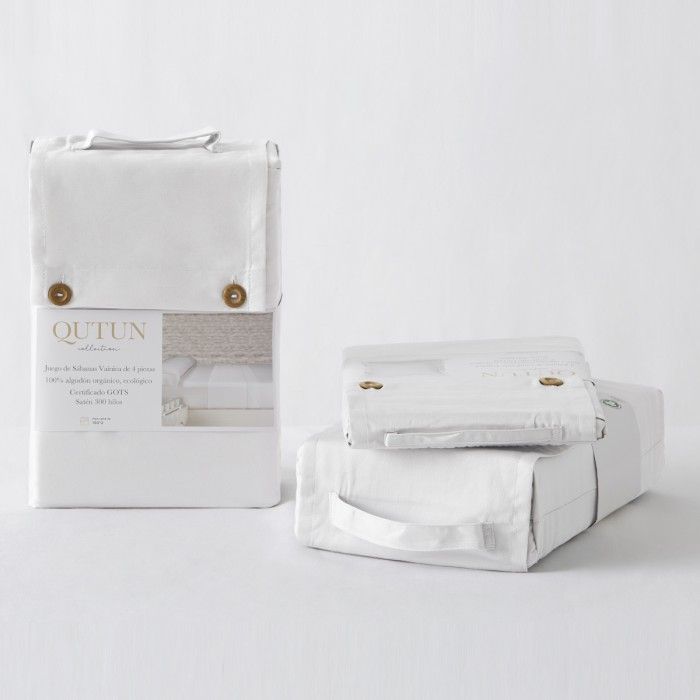 Funda de cojín algodón orgánico con vainica color blanco - Qutun - Presentación en bolsa de tela