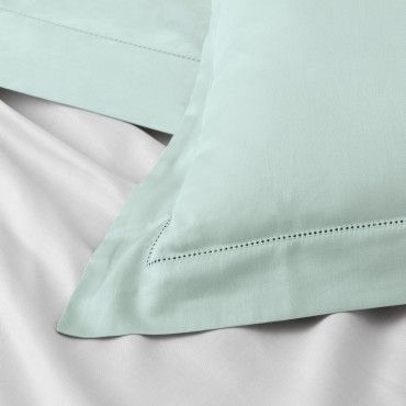 Funda de cojín algodón orgánico con vainica color hielo - Qutun - Detalle