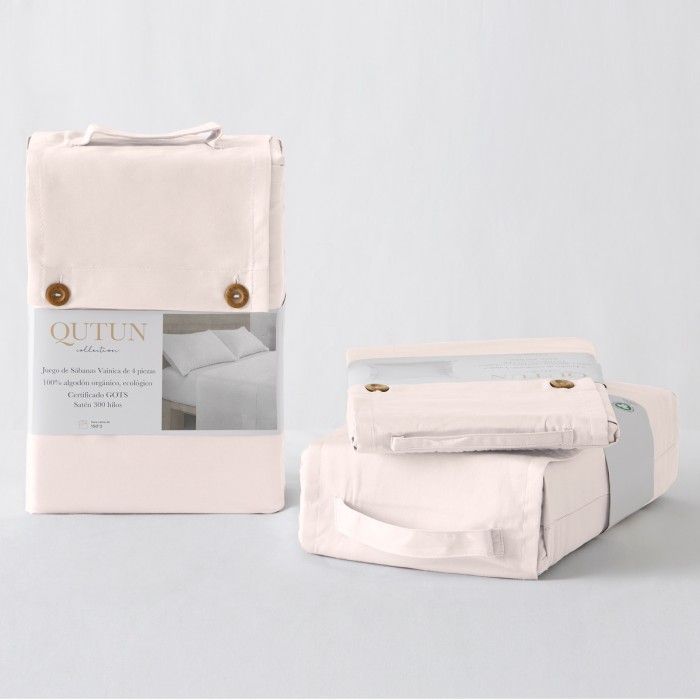 Funda de cojín algodón orgánico con vainica color rosa - Qutun - Presentación en bolsa de tela