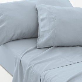 Juego de sábanas de algodón orgánico con doble pespunte color cielo - Qutun - Aproximación