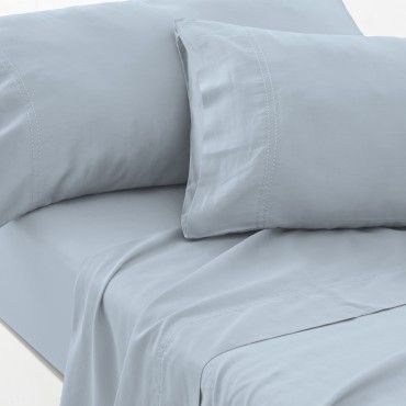 Juego de sábanas de algodón orgánico con doble pespunte color cielo - Qutun - Aproximación