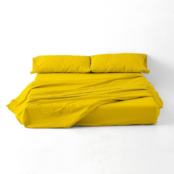Juego de sábanas liso mostaza portada