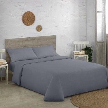 Juego funda nórdica algodón orgánico 200 hilos ceniza escena de cama