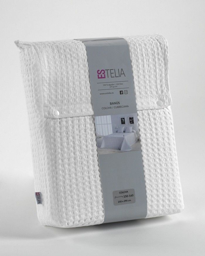 Colcha de algodón Banús blanco presentación en bolsa