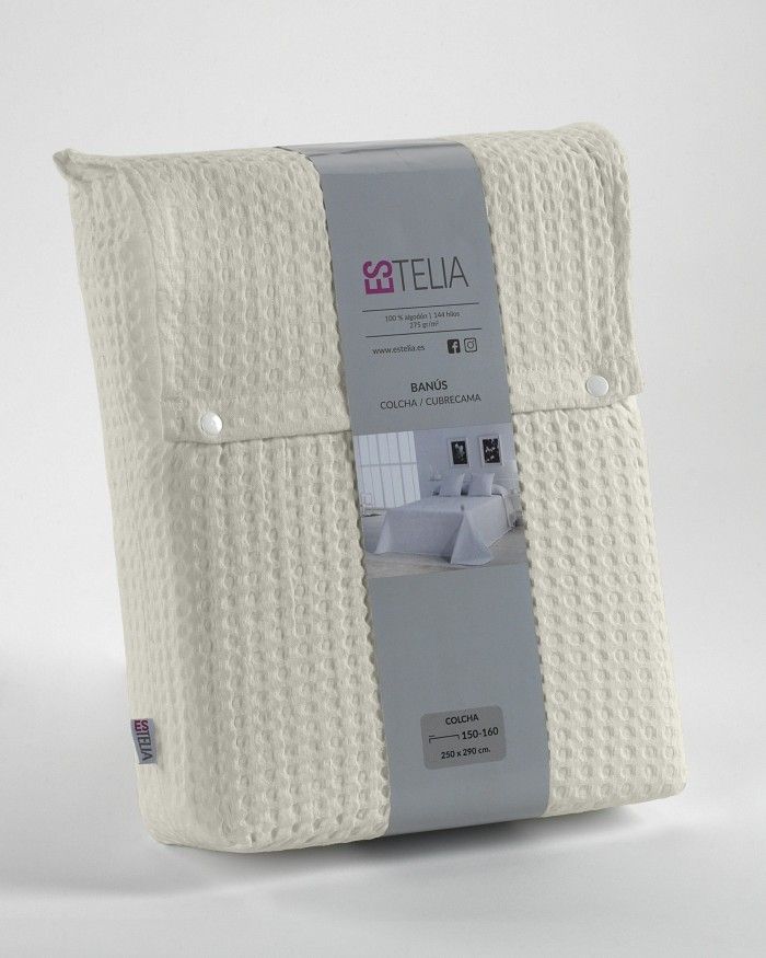 Colcha de algodón Banús crema presentación en bolsa