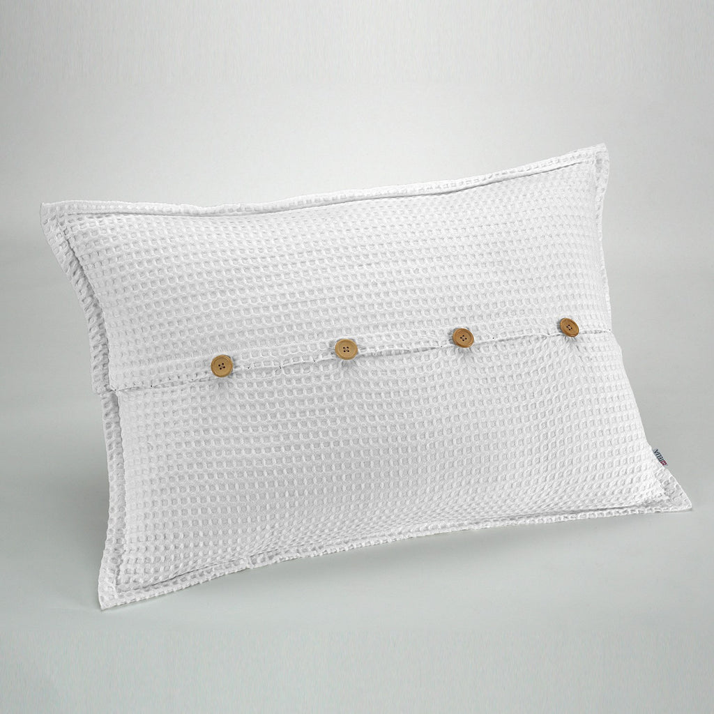 Funda de cojín tejida Banús 50x75 cm color blanco. Cierre con botones