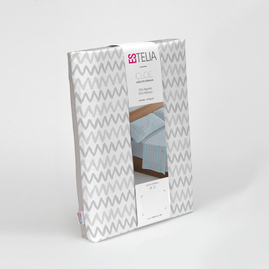 Juego de sábanas estampado Cloe gris, presentación en bolsa de tela
