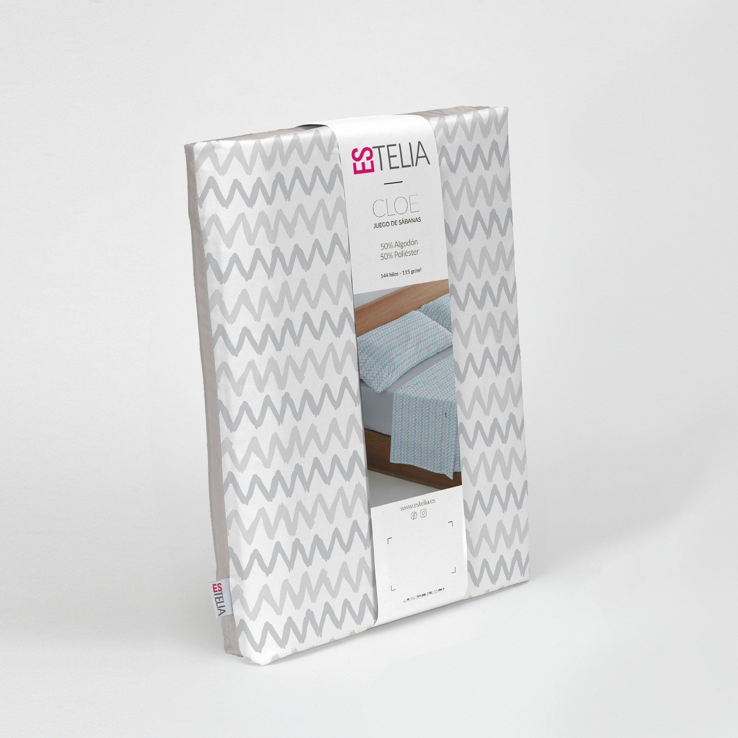 Juego de sábanas estampado Cloe gris, presentación en bolsa de tela