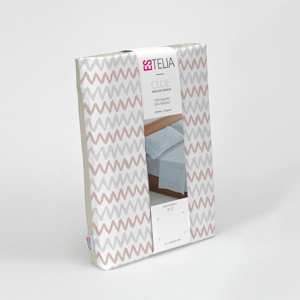 Juego de sábanas estampado Cloe rosa presentación en bolsa de tela