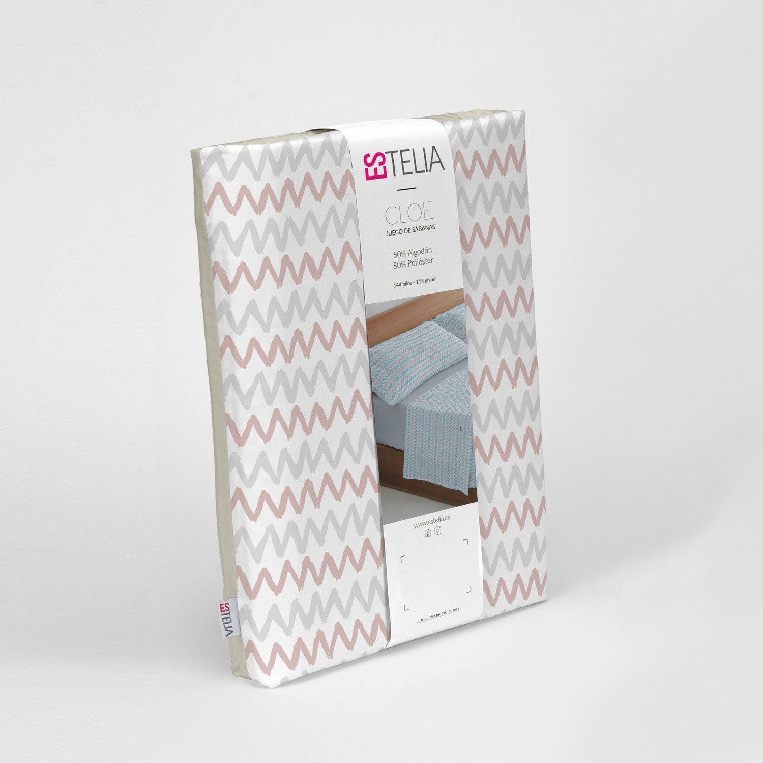 Juego de sábanas estampado Cloe rosa presentación en bolsa de tela