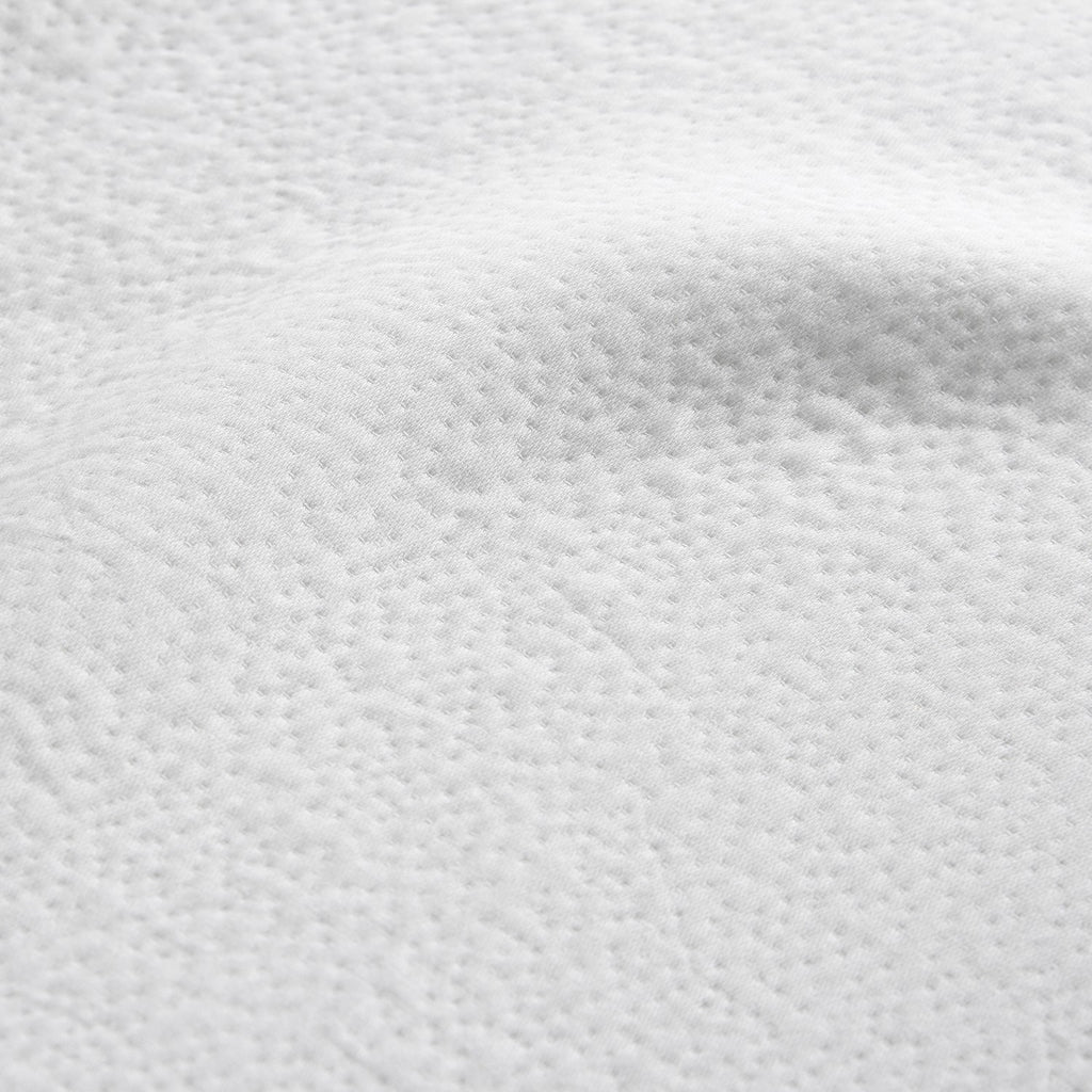 Colcha tejida + funda cojín Rice blanco detalle