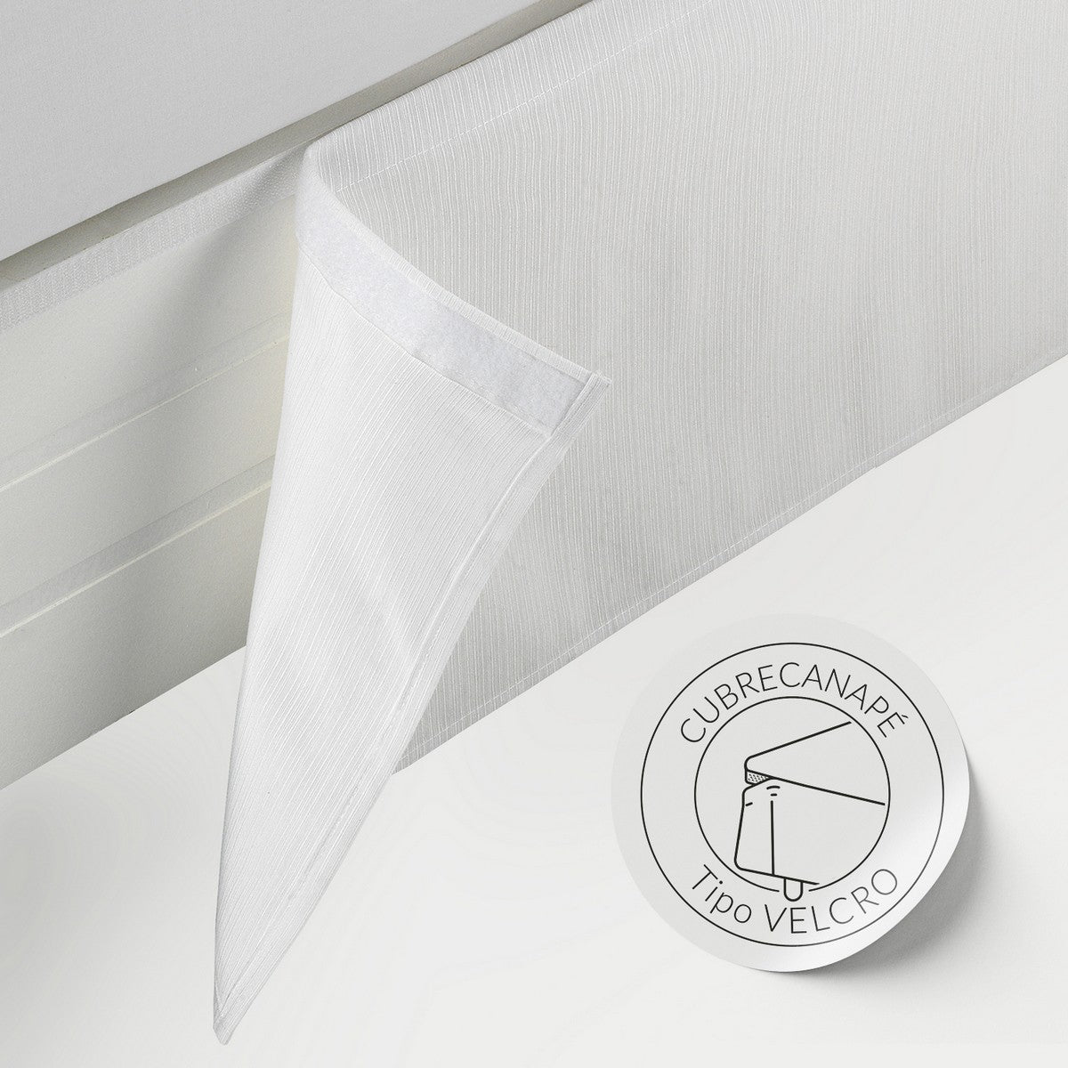 Cubrecanapé con velcro Rústico liso blanco detalle