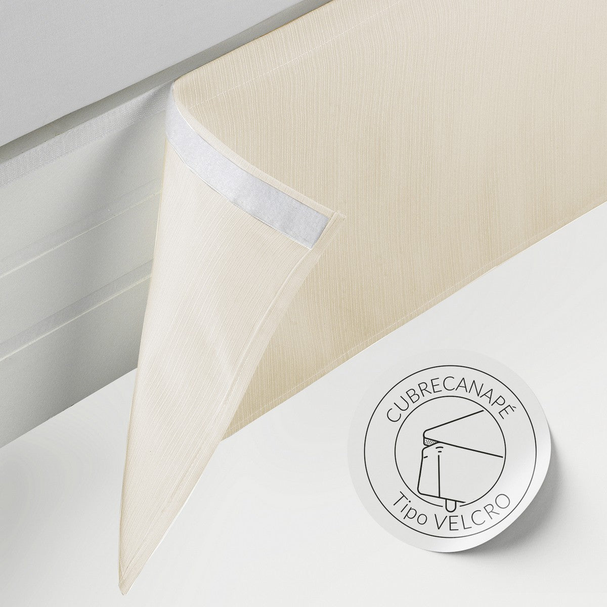 Cubrecanapé con velcro Rústico liso crema detalle
