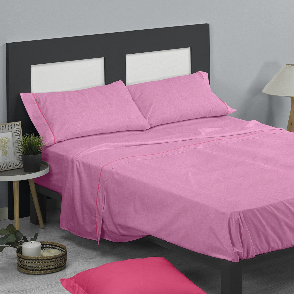 Juego de sábanas Alba chicle escena de cama