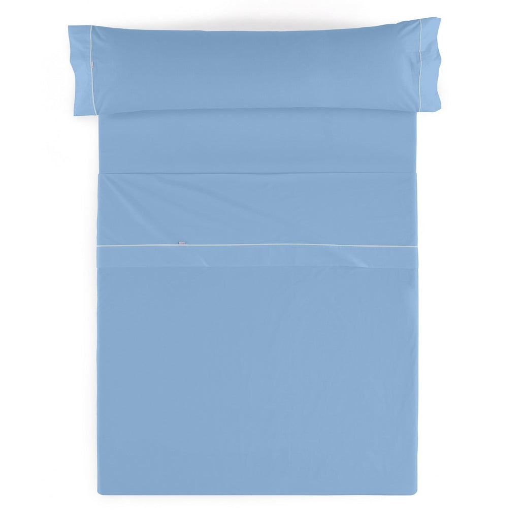 Juego de sábanas liso azul claro vista cenital