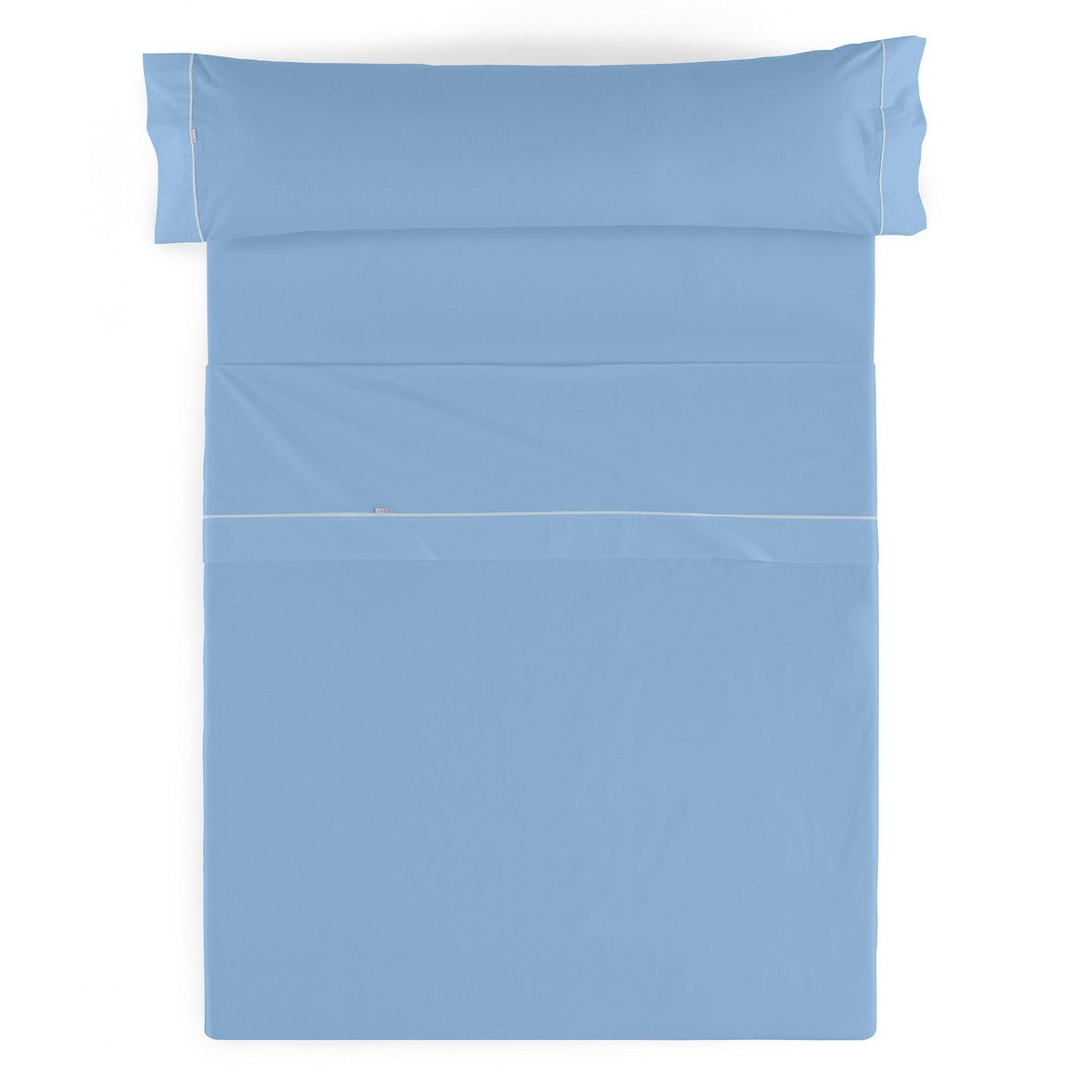 Juego de sábanas liso azul claro vista cenital