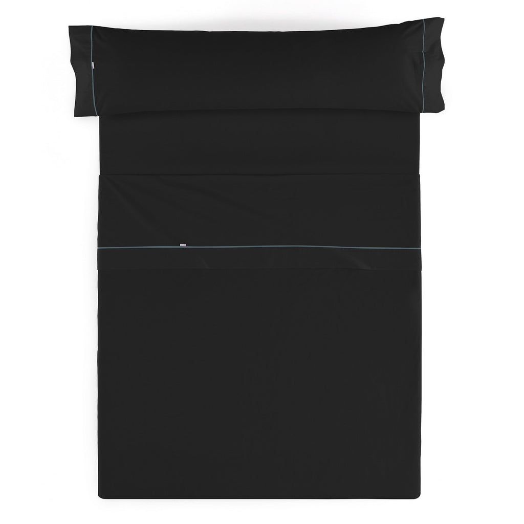 Juego de sábanas liso negro vista cenital