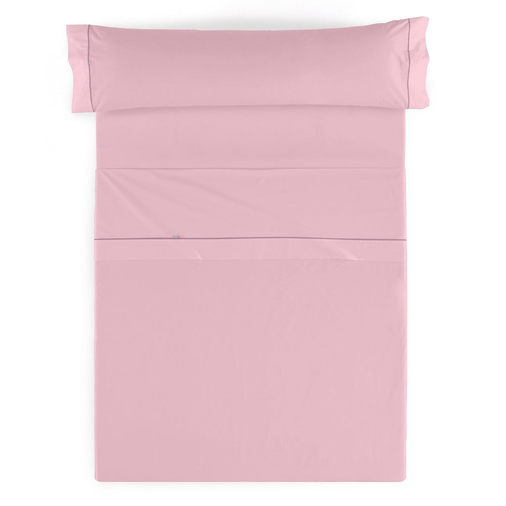 Juego de sábanas liso rosa vista cenital