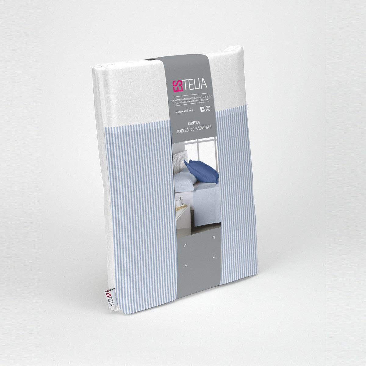 Juego de sábanas 200h Greta azul presentación en bolsa de tela