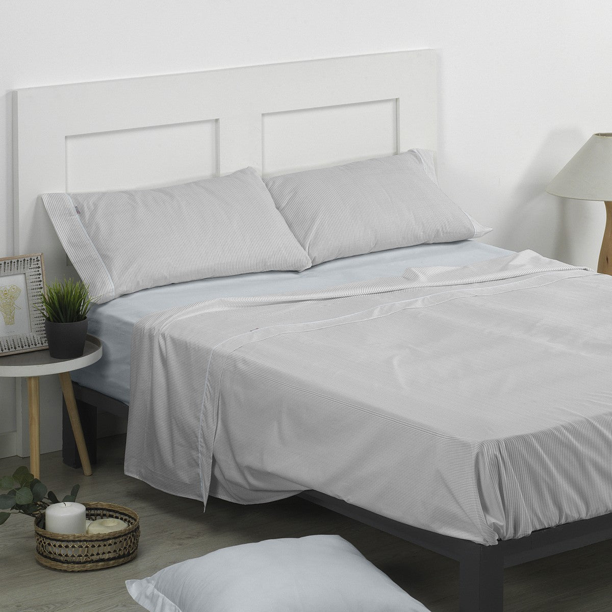 Juego de sábanas 200 hilos Greta perla escena de cama