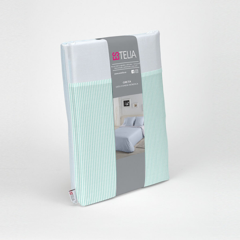 Dúo funda nórdica + almohada Greta aqua presentación en bolsa de tela