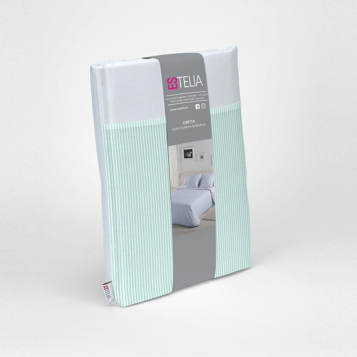 Dúo funda nórdica + almohada Greta aqua presentación en bolsa de tela