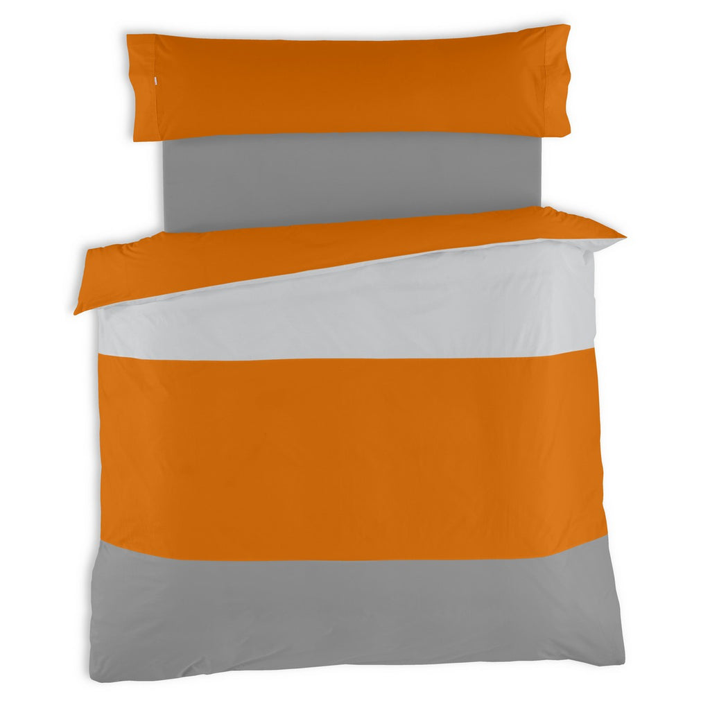 Funda nórdica tricolor perla-ocre-plomo vista cenital