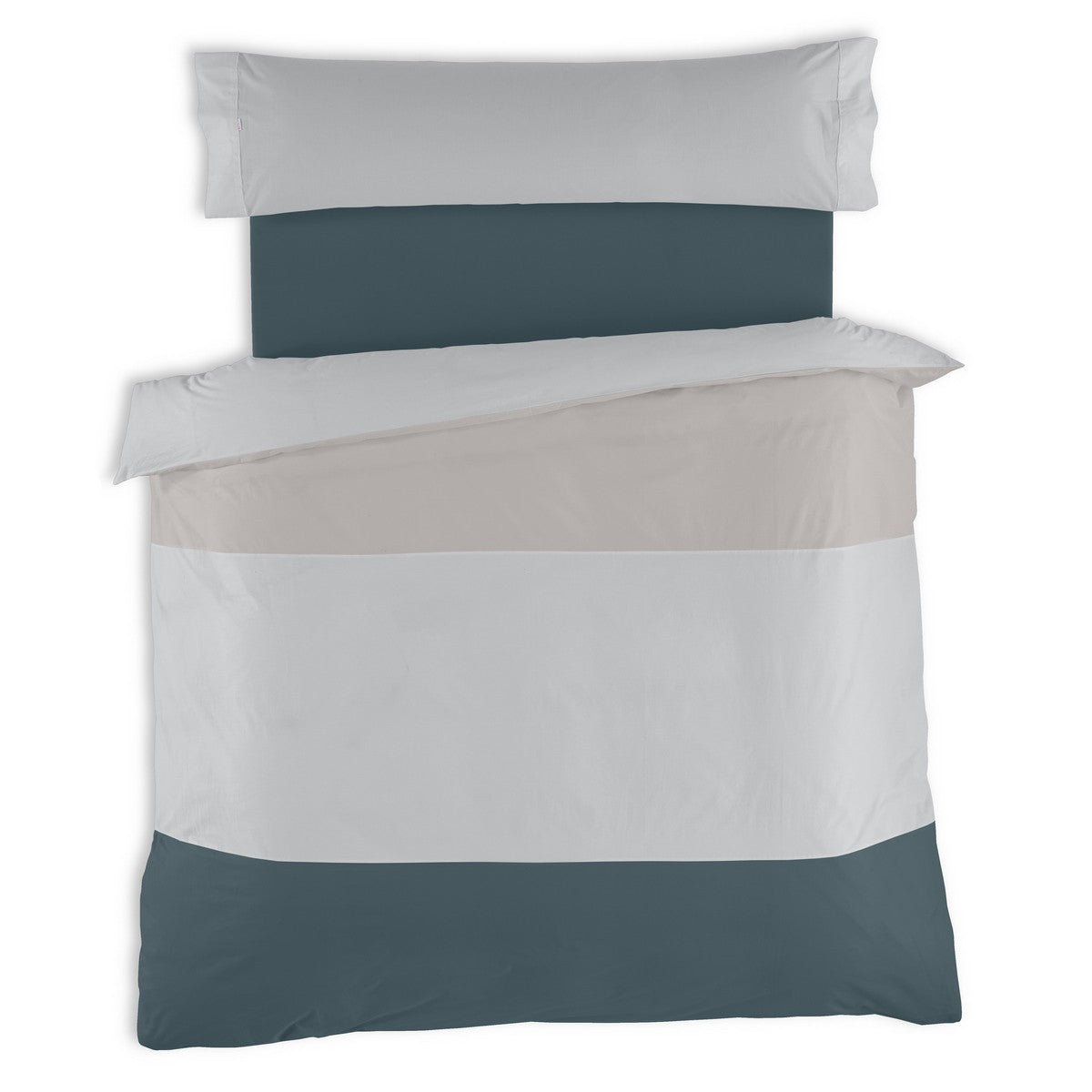 Funda nórdica tricolor plomo-perla-gris vista cenital