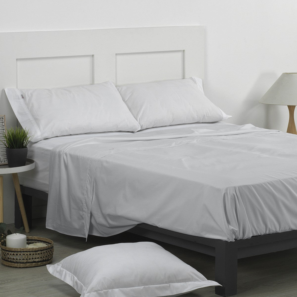Sábana encimera 50/50 perla escena de cama